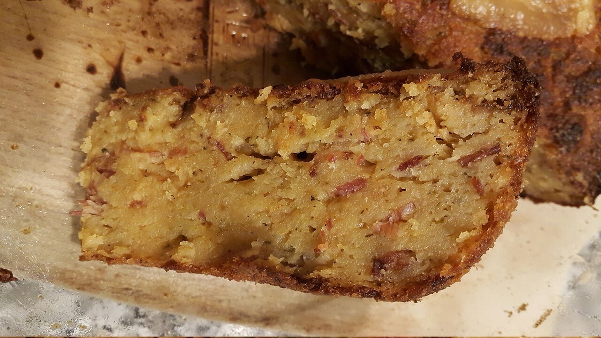 A cross-section slice of baked potato babka